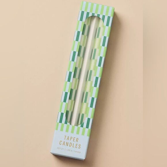 Anthropologie NWT/NIB Geo Block Print Taper Candles, Set of 2 - Picture 2 of 3